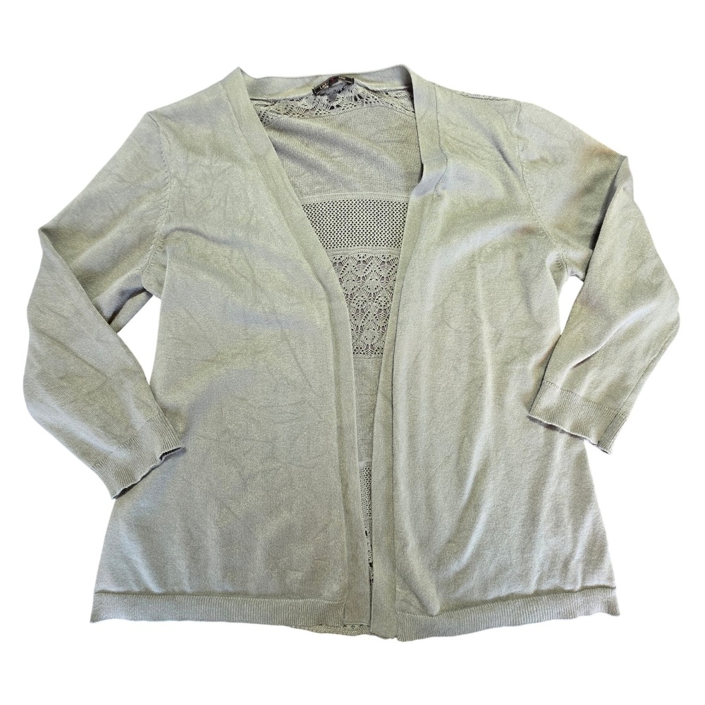 Sage Green Open‎ Front Crochet Lace Back Cardigan Sweater Small Minimalist Boho